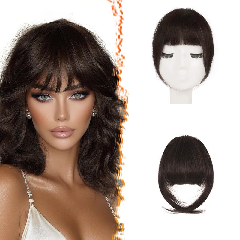 BARSDAR Human Hair Clip in Bangs - Real Human Hair Clip in Bangs for Women - Brown French Bangs Hairpieces Fringe with Temples Real Hair Bangs Extensions - Dark Auburn Brown - Image 1